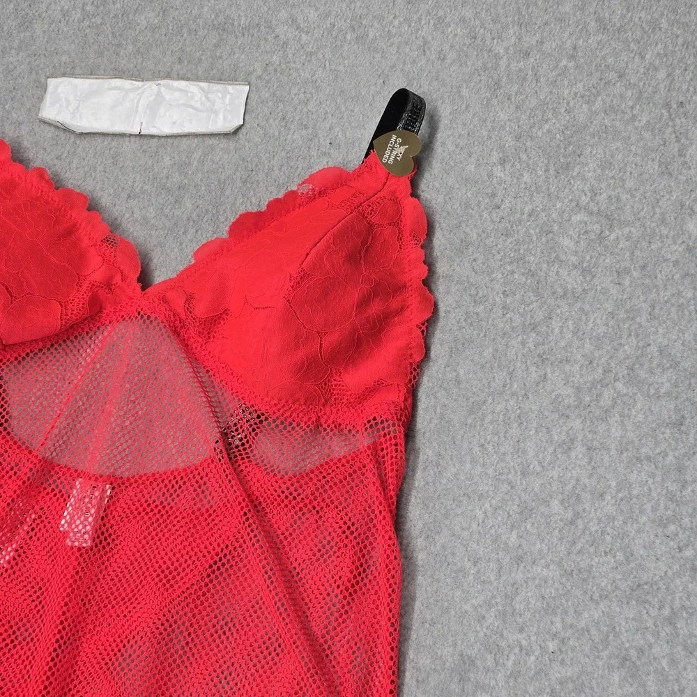 Juicy Couture Women Sleepwear 1X Red Floral Intimates Wireless Lace Mesh Bra